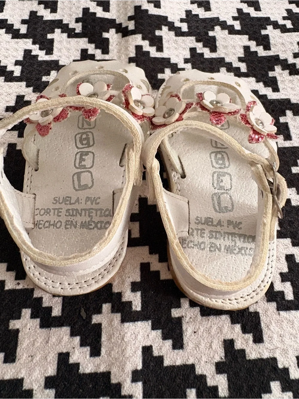 Cute Toddler Girls Mexican Floral Huarache Sandals - White/Pink size 5 mx11